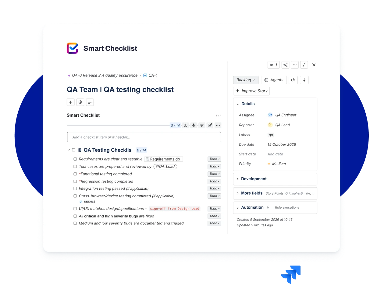 Run QA testing in Jira with reusable checklists